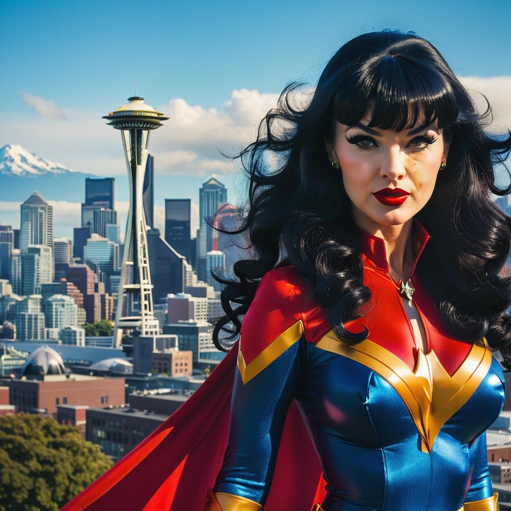 Bettie Page as Superhero in Seattle: Film Still