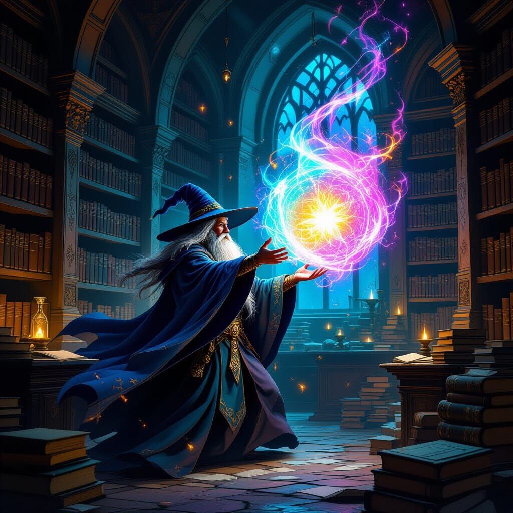 Sorcerer's Elemental Spell in Ancient Library
