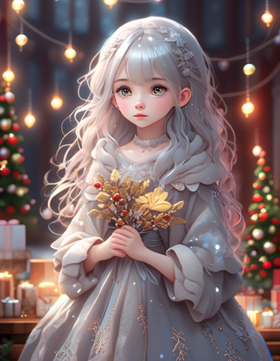 Cute Christmas Baby Girl in Aquarell Style