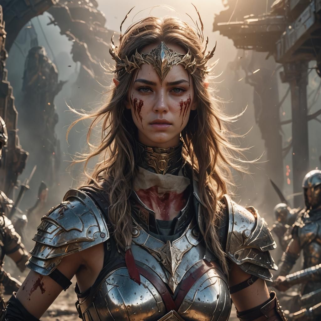 Demigod Female Warrior in a Futuristic Landscape