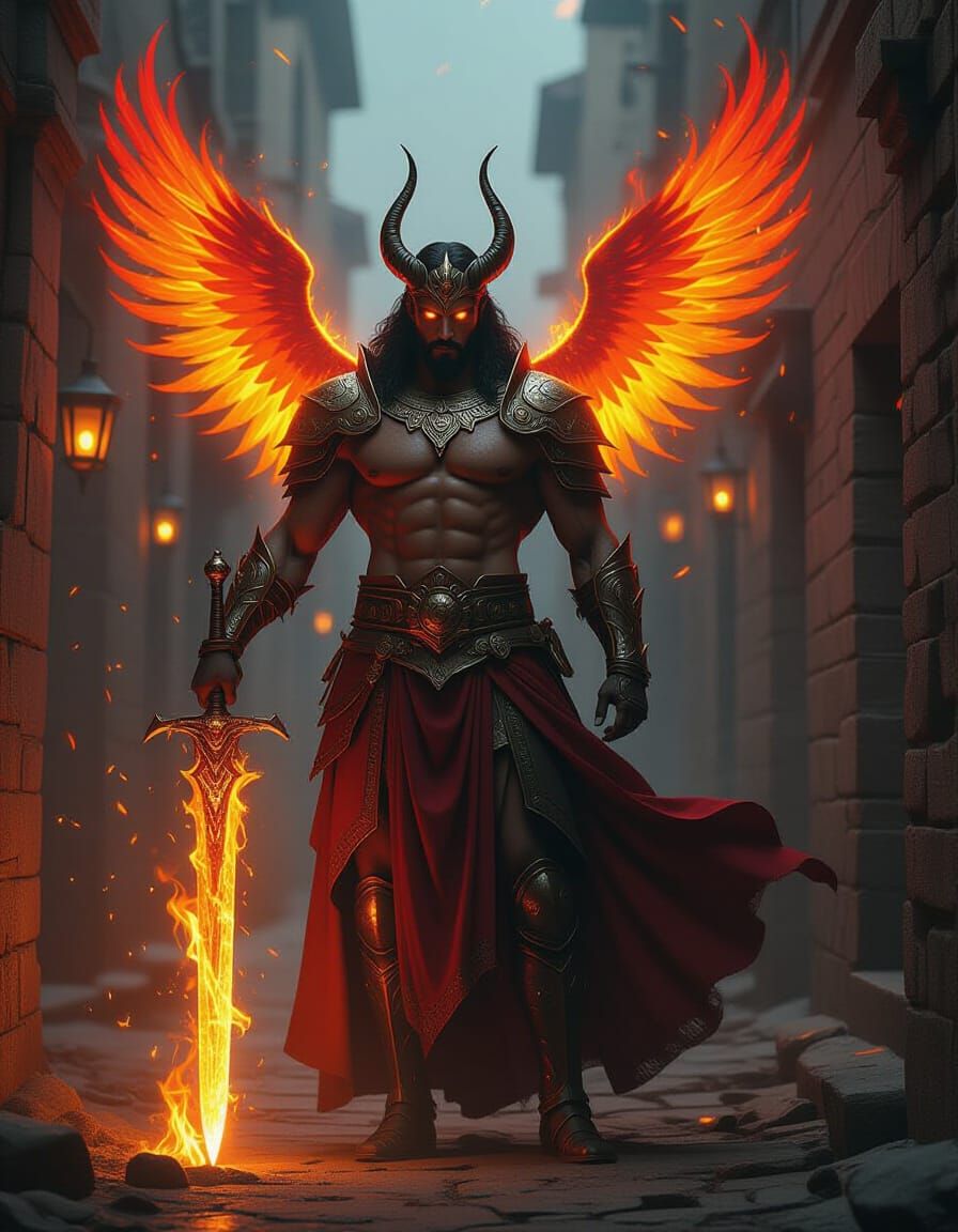 God of Fire and Sun in Fiery Armor