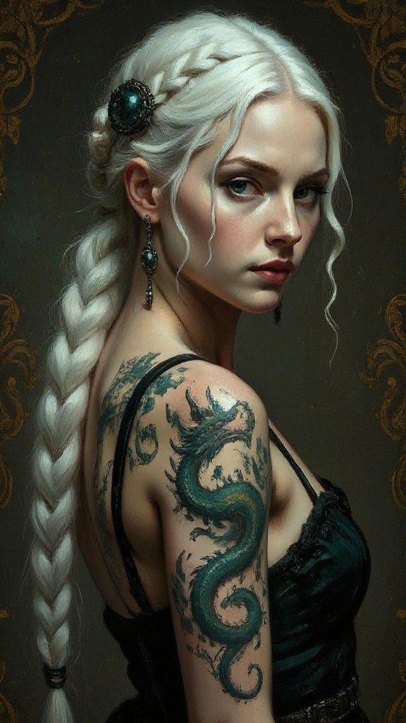 Gothic Woman with Dragon Tattoo Portrait