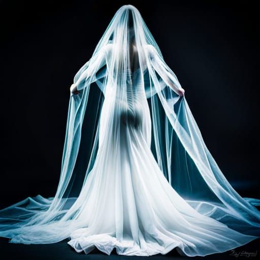 Ethereal Ghost Bride in Translucent Wedding Dress