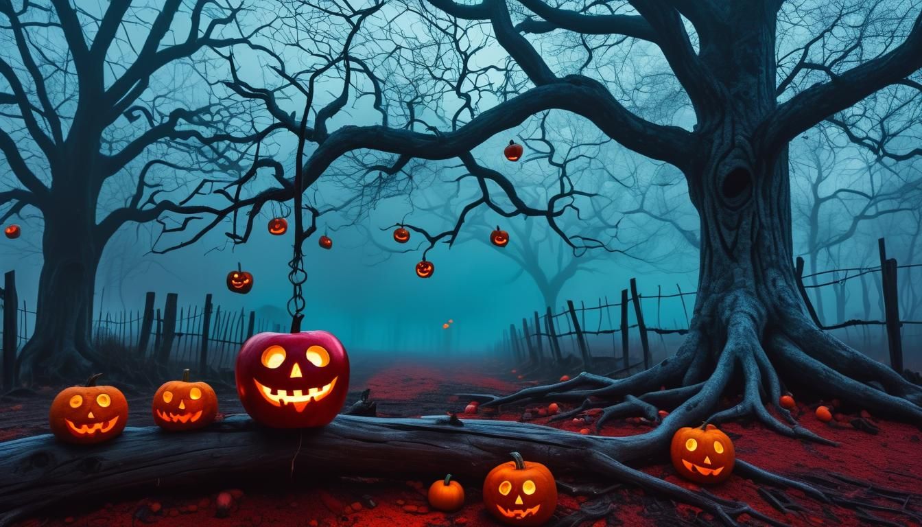 Surreal Mandala with Jack O'Lanterns in Fauvist Style