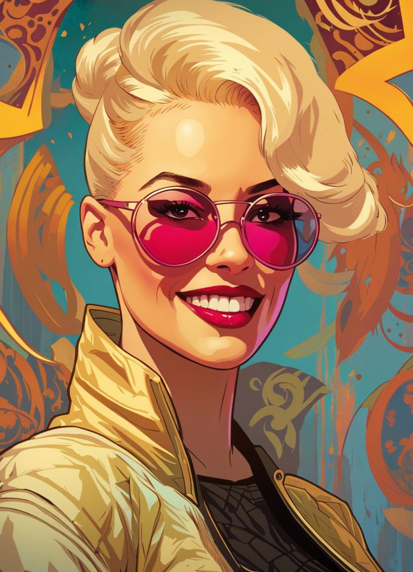 Art Nouveau Cassie Cage Portrait with Heart Glasses