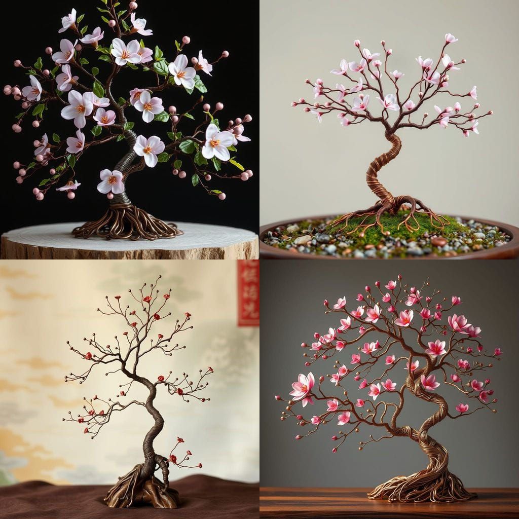Copper Wire Bonsai Tree in Traditional Asian Style