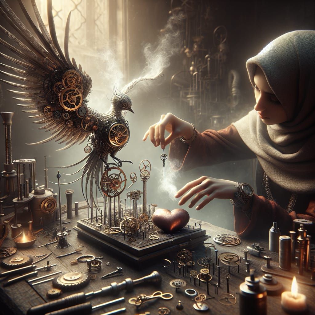 Steampunk Watchmaker Creates Bird in Fantasy Art Style