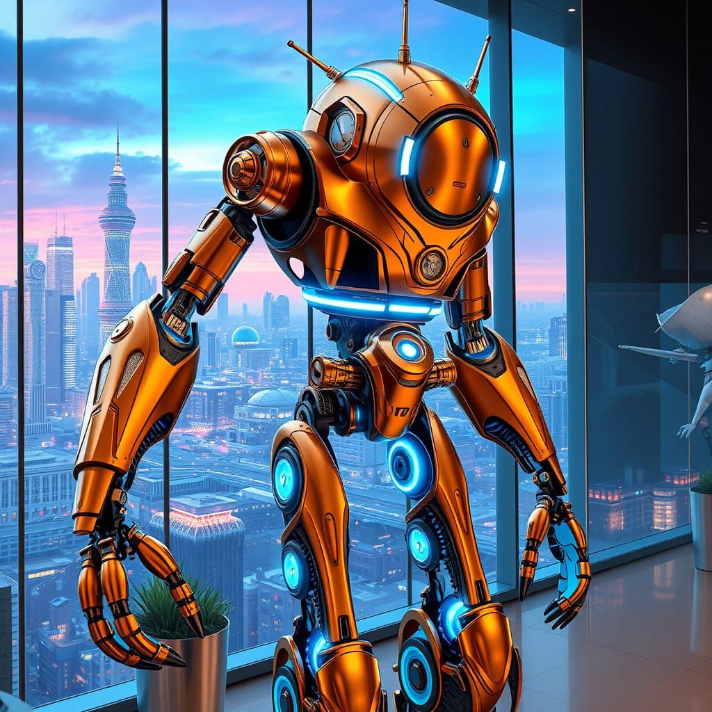 Majestic Art Deco Robot Assists in Futuristic Household