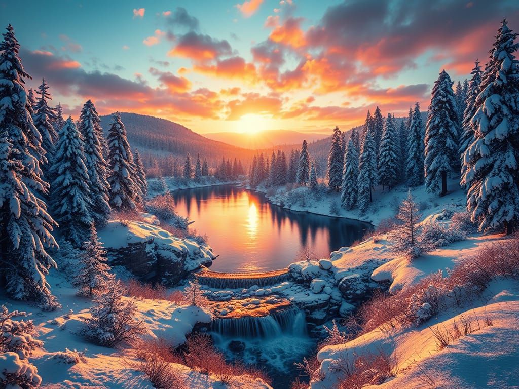 Sparkling Winter Dreamland at Sunset: Photorealistic Landsca...