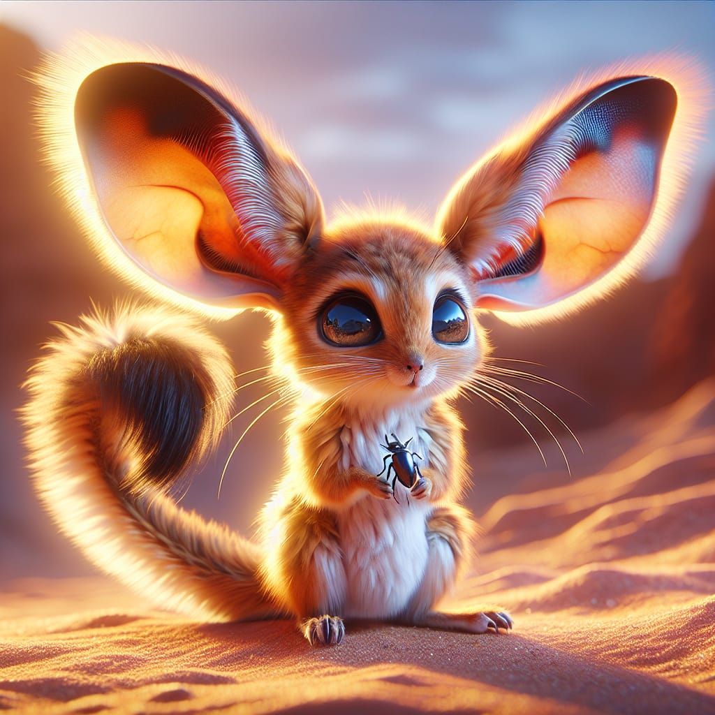 Ethereal Desert Jerboa Cradles Tiny Beetle
