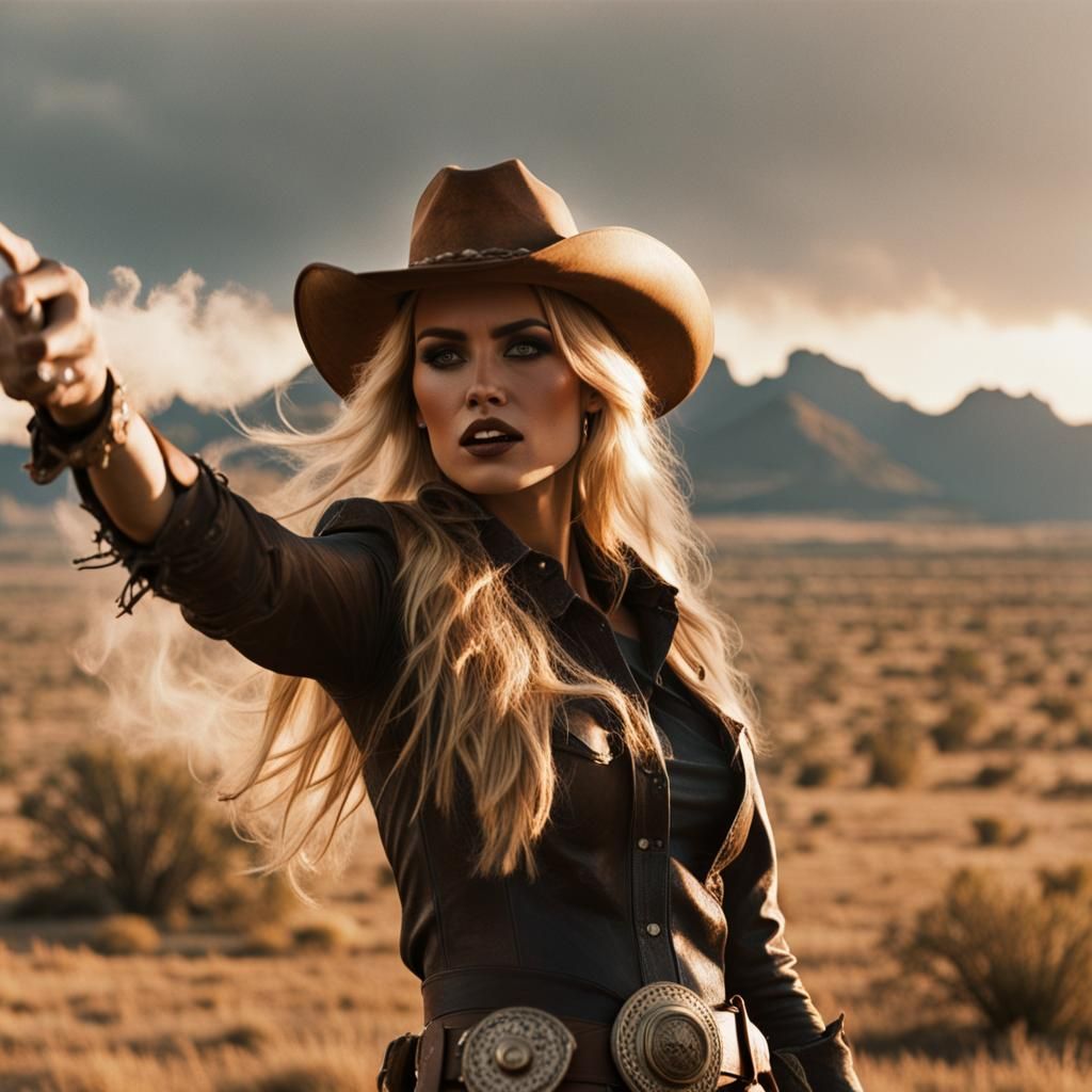 Beautiful Cowboy Girl in Western Landscape, Film Still