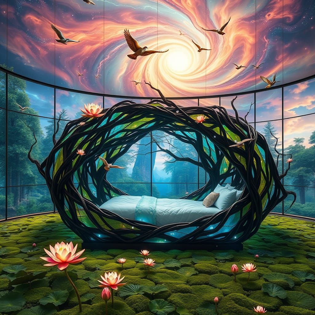 Imaginative Nest Bed with Birds in Flight