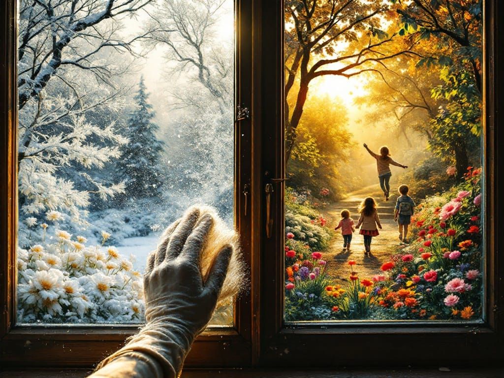 Tender Moment in Time: Winter and Spring Scenes Divided