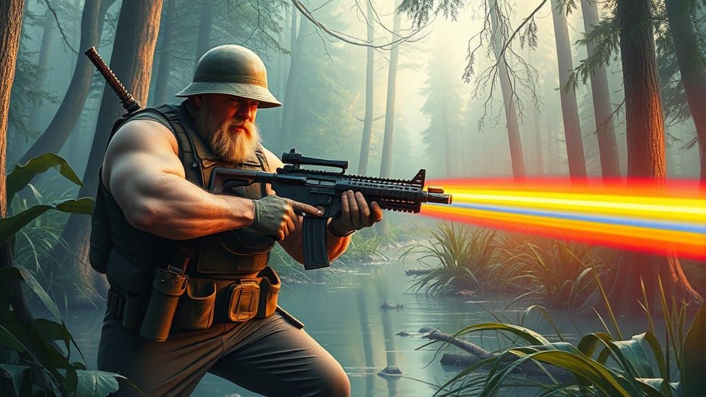 Beefy Soldier Shoots Rainbows in Swamp Forest