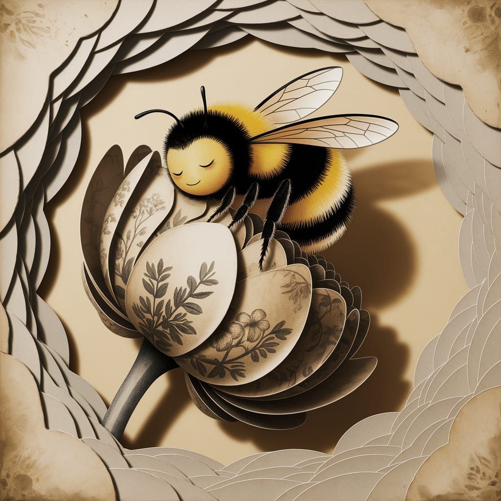 Sleepy Bee in Paper-Cutout Animation Style