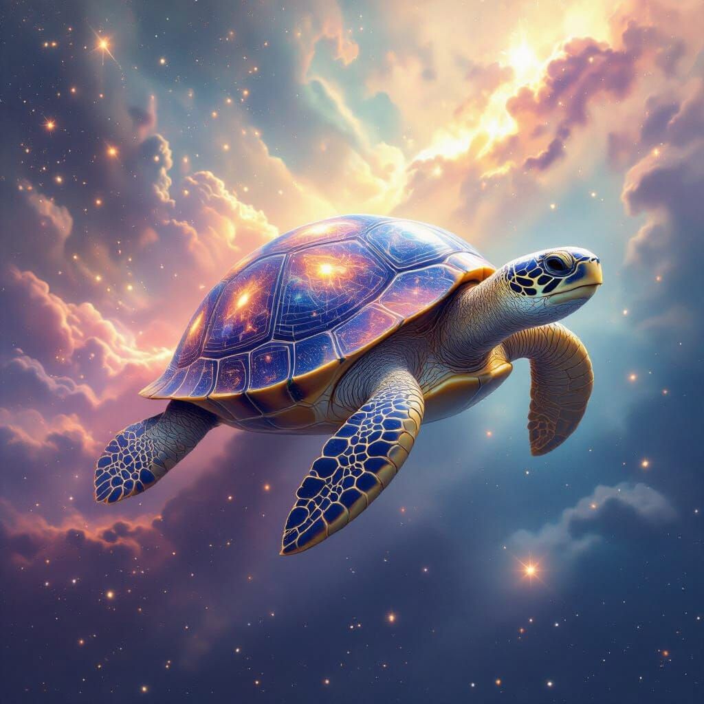 Celestial Tortoise Adorned with Galaxies in Space