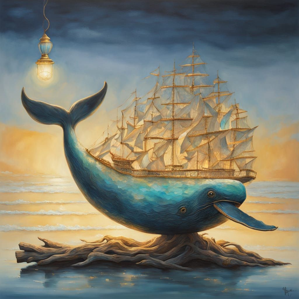 Sea Glass Goblet with Golden Whale Etching