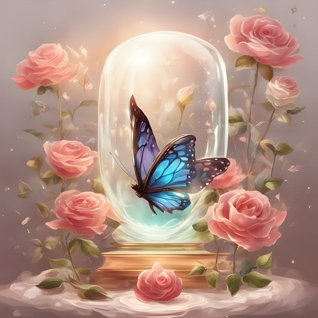 Illuminated Glass Butterfly Sculpture with Roses