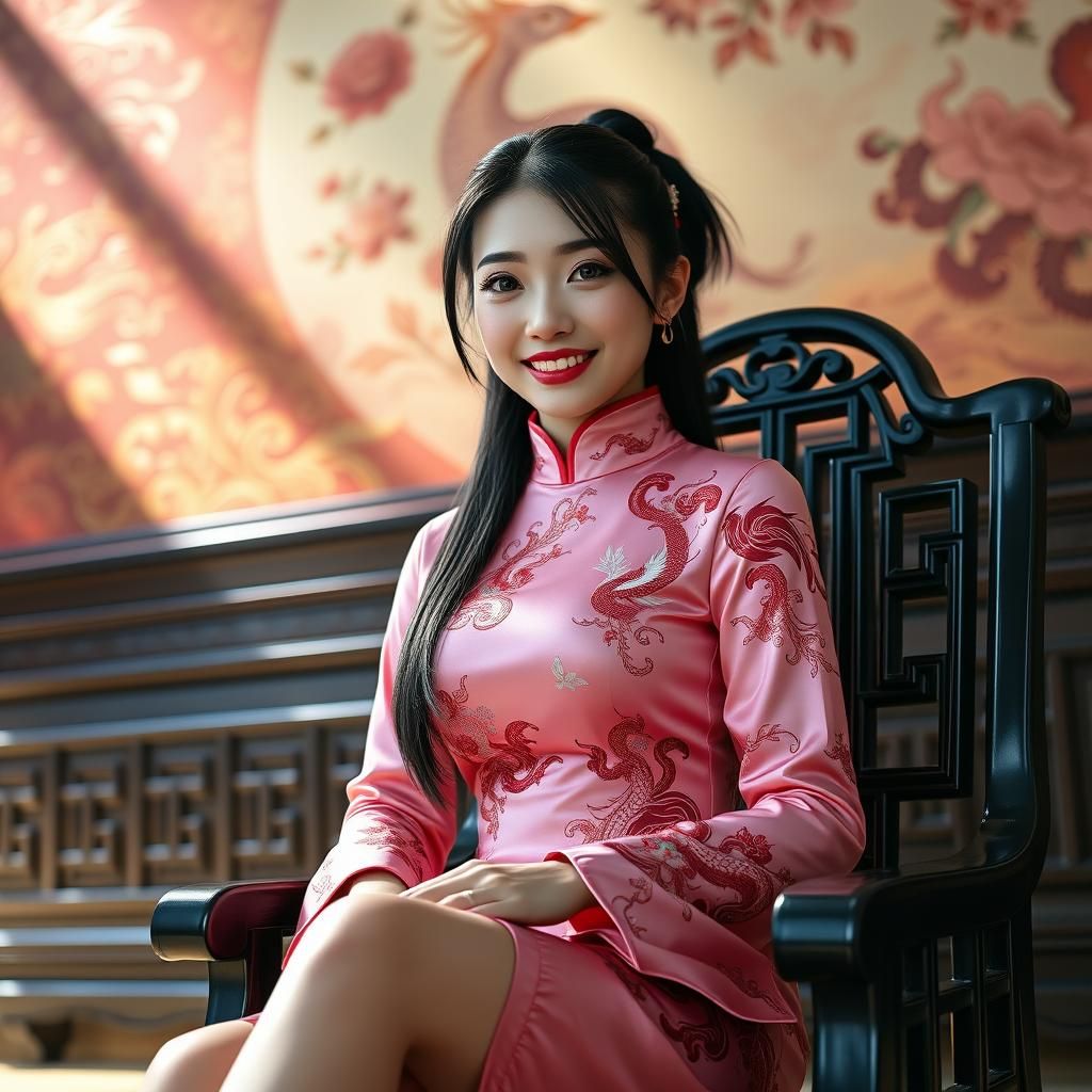Beautiful Chinese Woman in Pink Qipao Photograph
