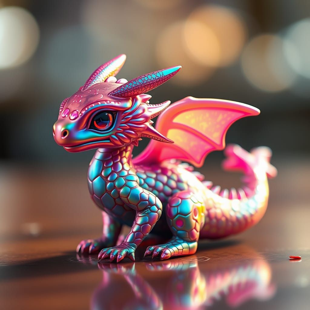 Glimmering Hybrid Dragon-Cherry in Futuristic Whimsy