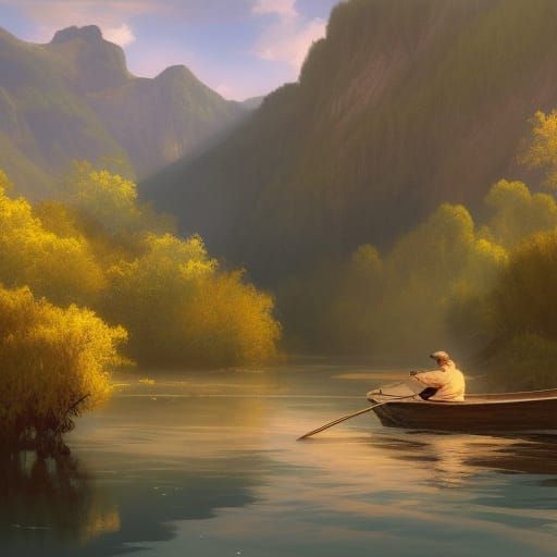 Mountain Riverbank Scene in Hyperdetailed Style