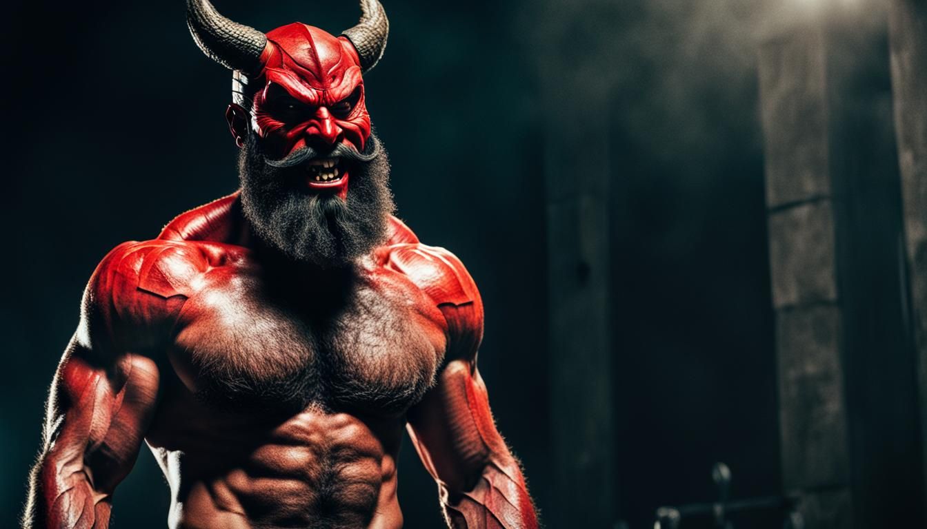 Cinematic Devil Masked Man with Muscular Build