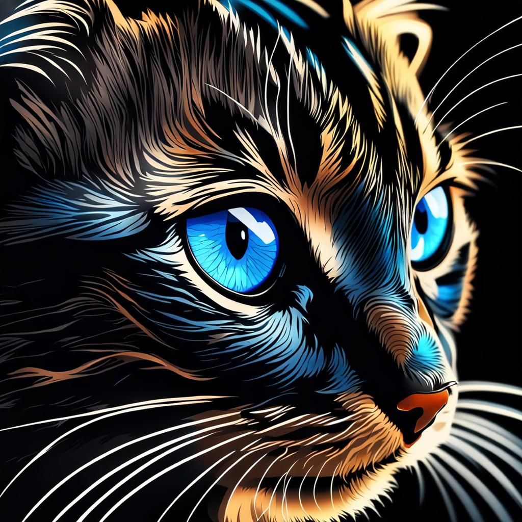 Butterfly on Kitten Nose: Digital Art Closeup