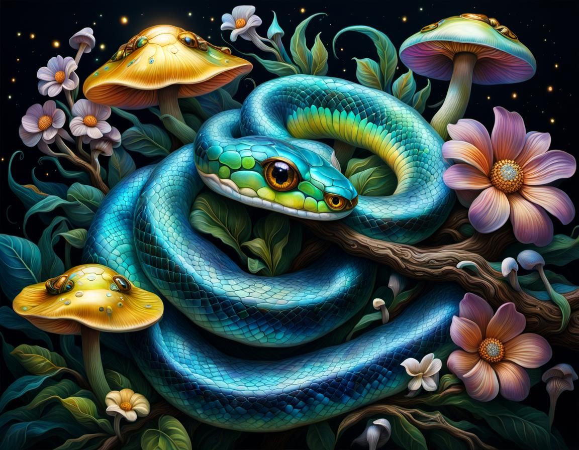 Bioluminescent Flower Snake in Graffiti Art Style