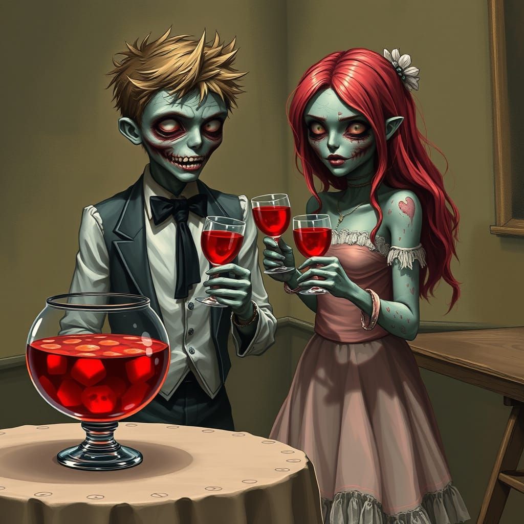 Zombie Teens with Punchbowl in Formal Wear