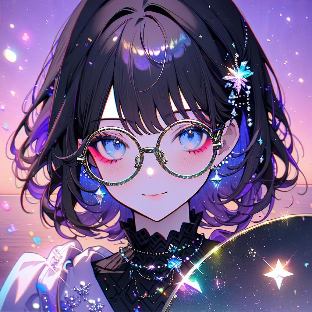 Beautiful Anime Girl in Glittery Whimsical Landscape