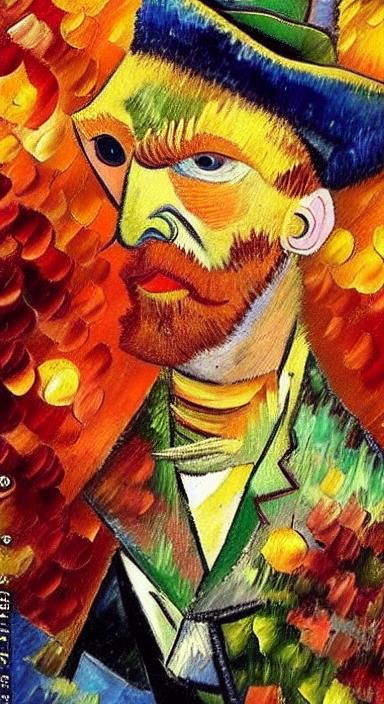 Giraffe-Suited Woman in Cityscape, Impressionist Style