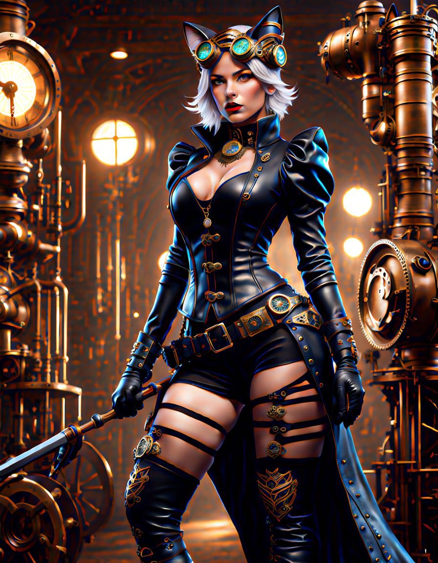 Steampunk Cat Girl Portrait in High Resolution