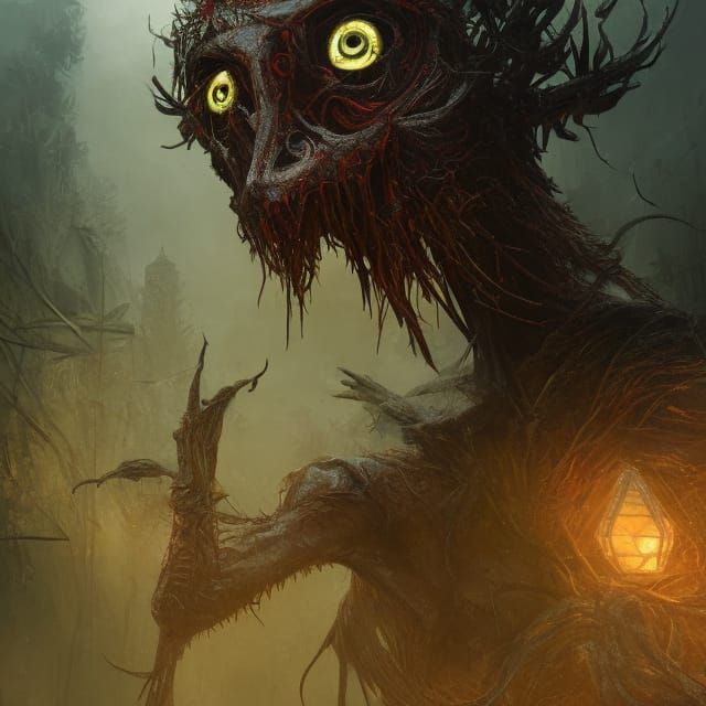 Creepy Splintered Creature in Dark Fantasy Style