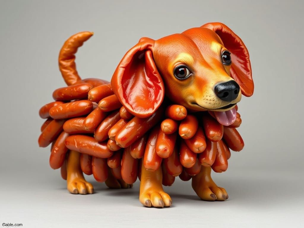 Realistic Sausage Dachshund in Whimsical Food Art Style