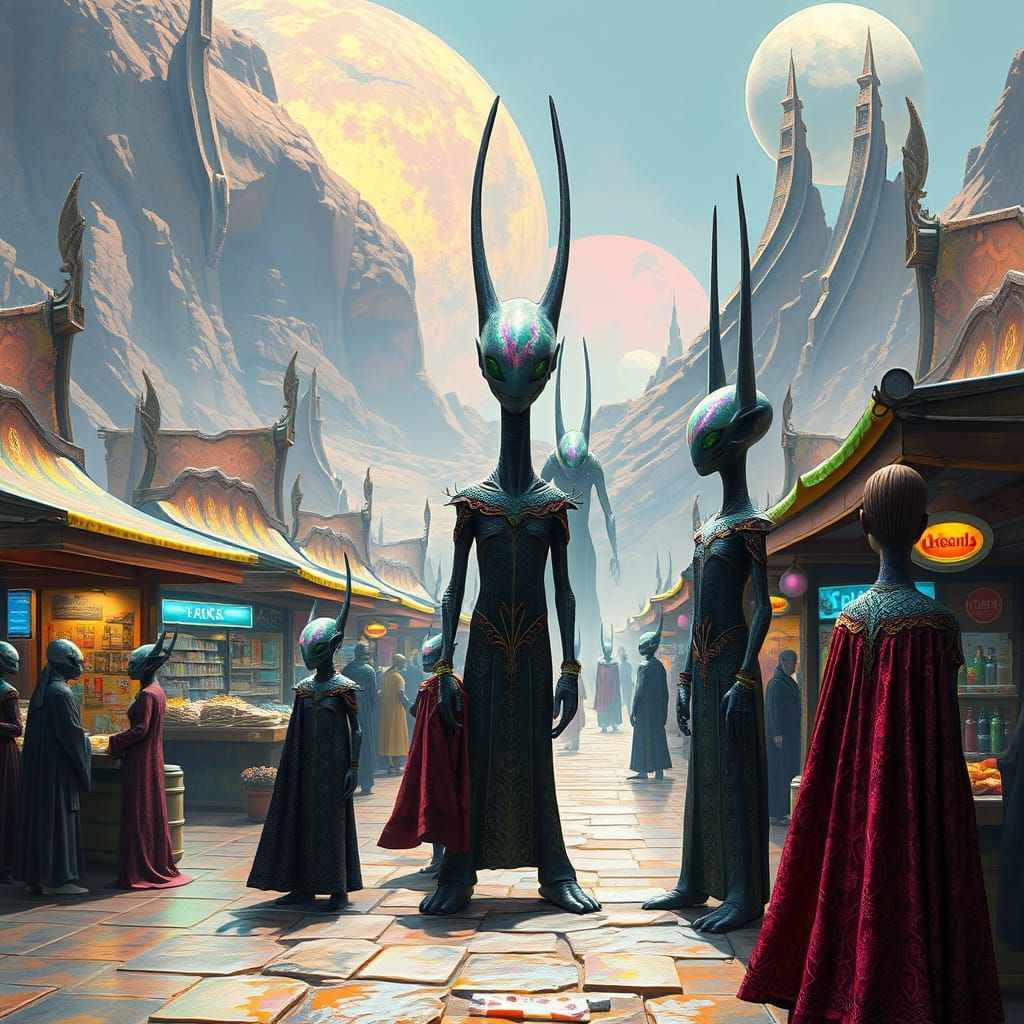 Vibrant Alien Marketplace in Futuristic Style