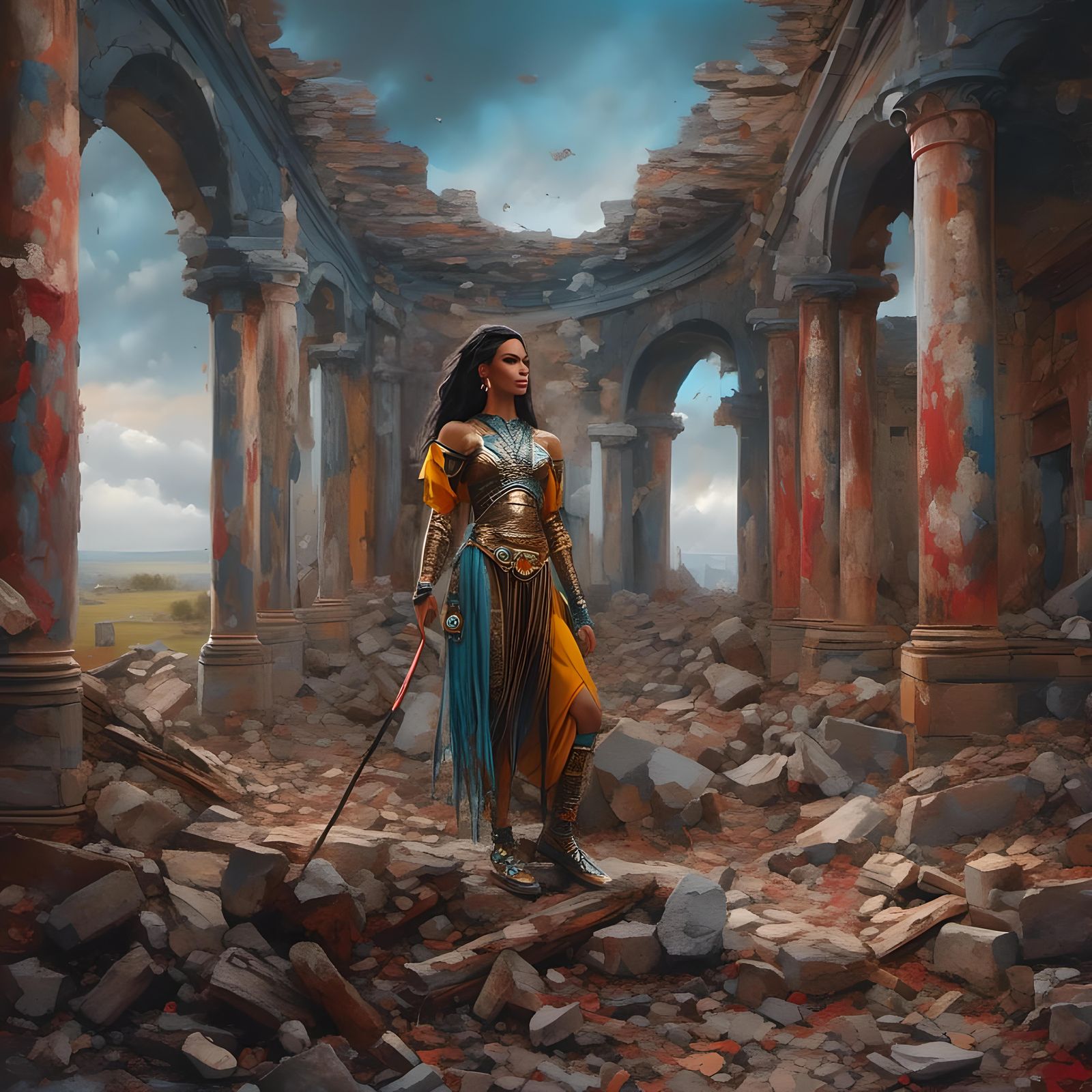 Akasha Warrior in Troy Ruins: Photorealistic Detail