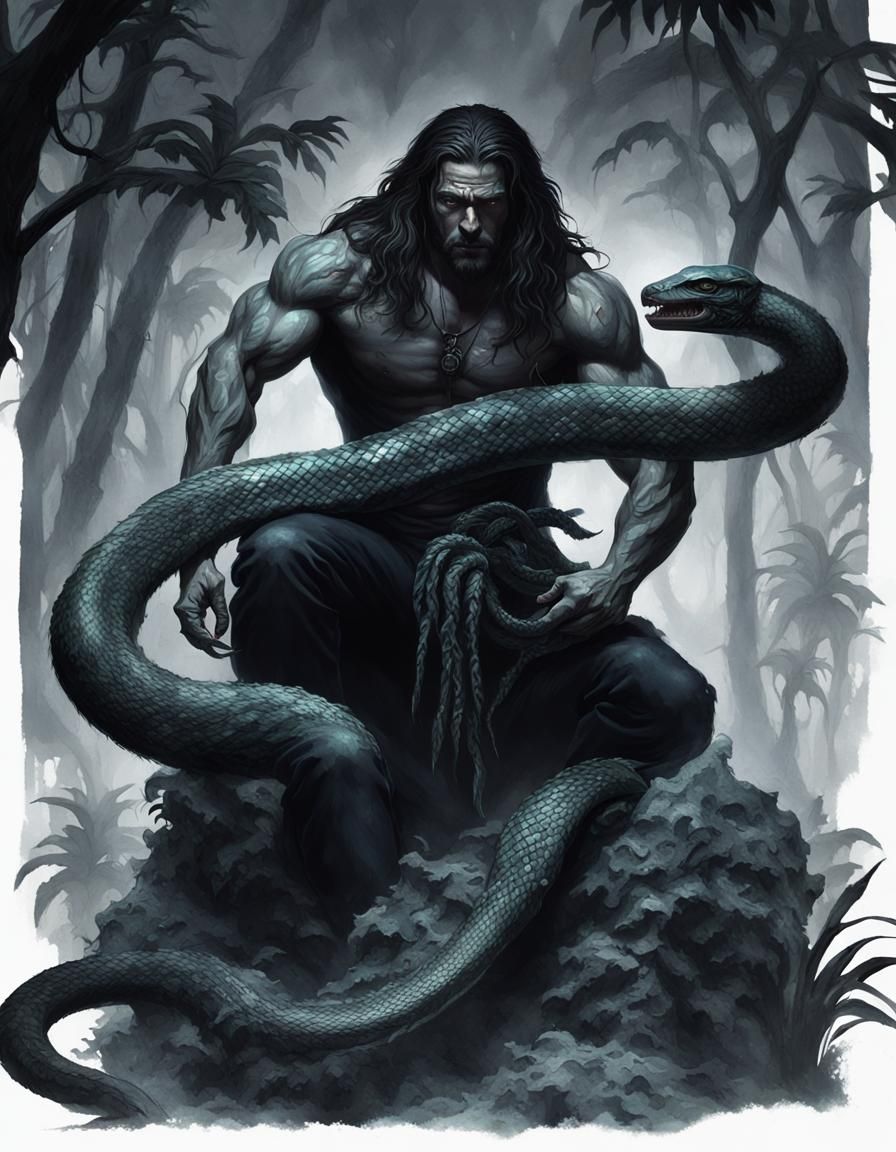 Jungle Serpent: A Fantasy Art Man in the Night