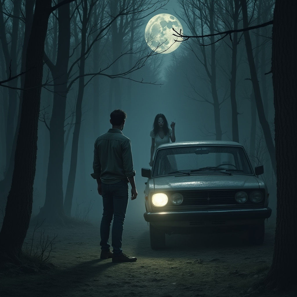 Stranded Man Confronts Ghost in Dark Forest