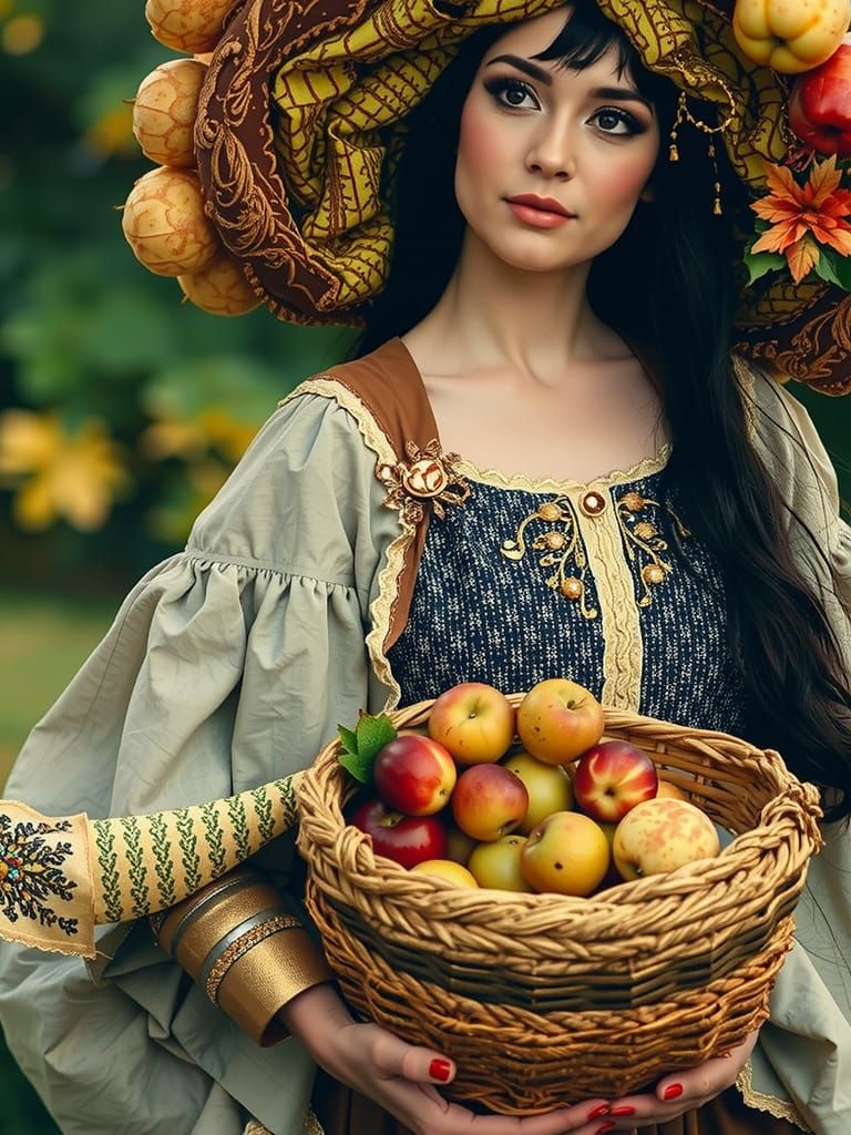 Pilgrim Woman with Cornucopia in Classical Portrait Style