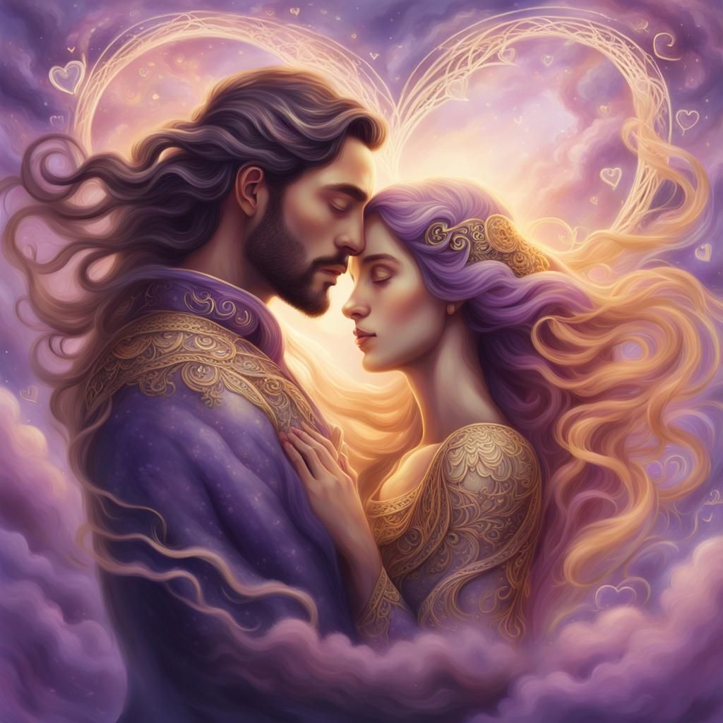 Fantasy Art: Loving Couple in Surreal Embrace