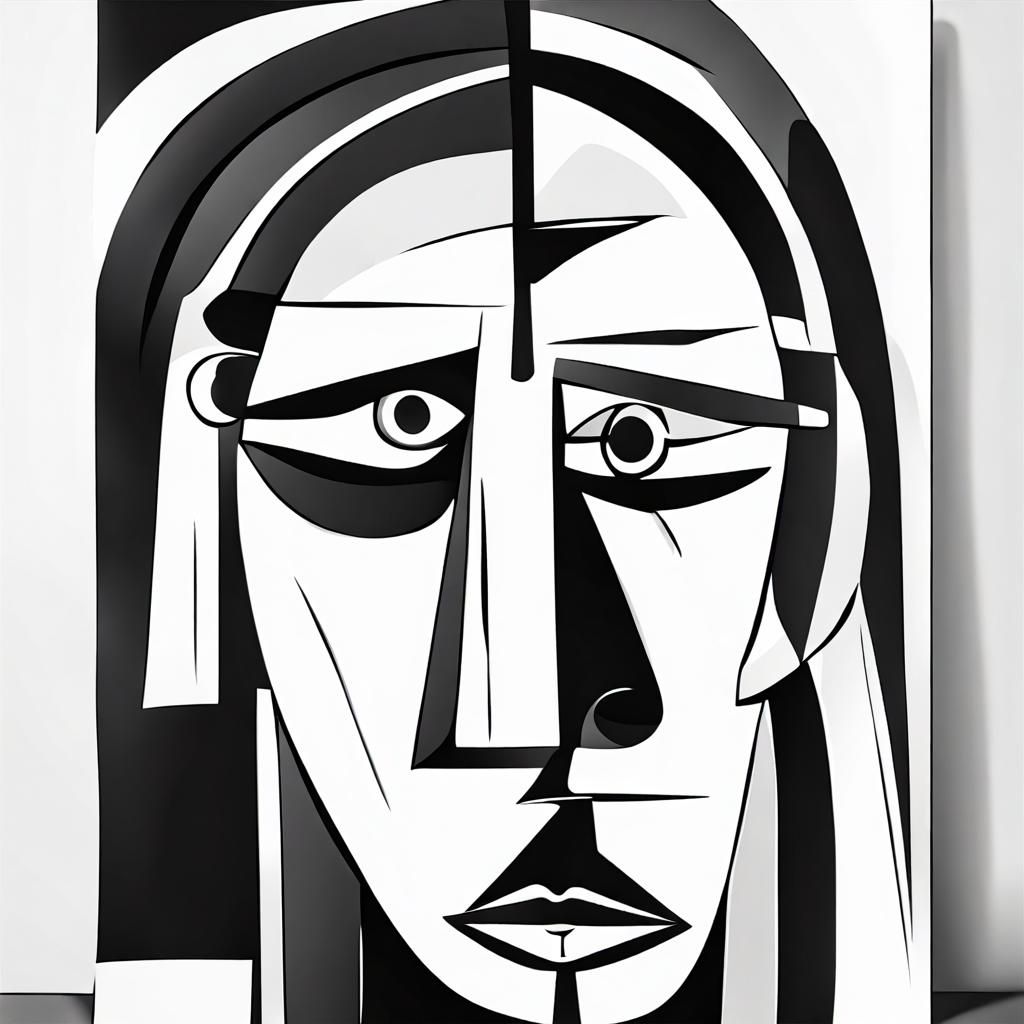 Abstract Black and White Face in Cubist Style