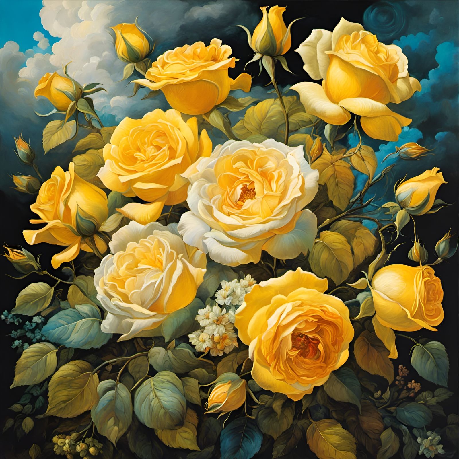 Yellow Roses Bouquet in Magical Fantasy Style