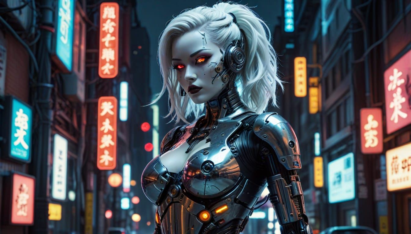 Cyberpunk Gynoid Pinup in Gothic Style