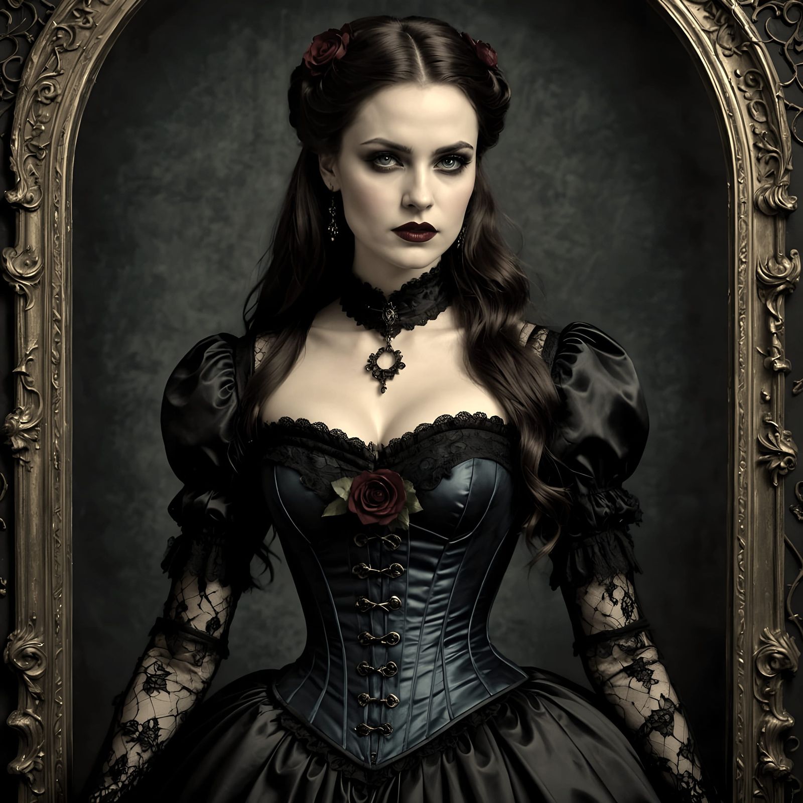 Ethereal Victorian Vampire Woman in Hyperrealistic Dark Fant...