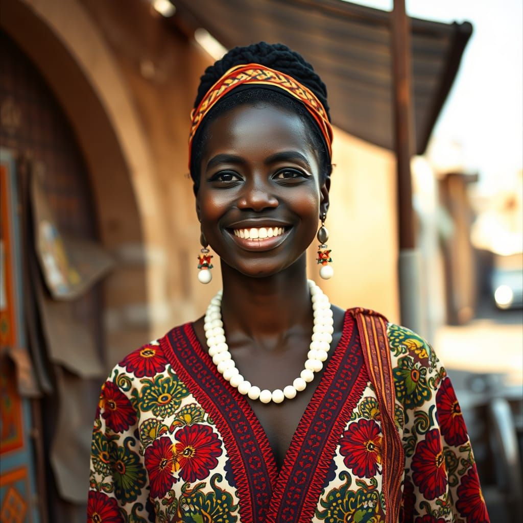 Beautiful Senegalese Woman in 1960s Street Scene