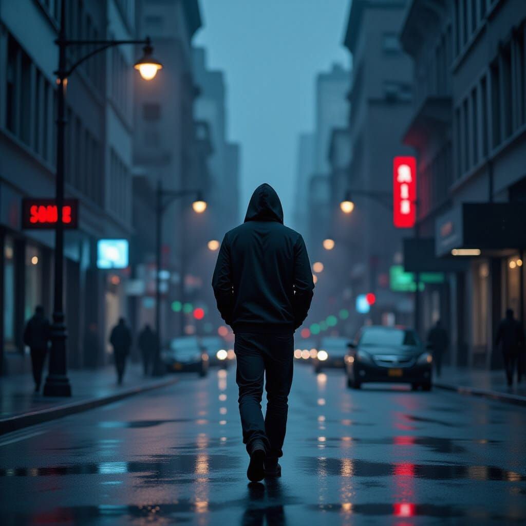 Rainy City Street: Cinematic Noir with Futuristic Undertones