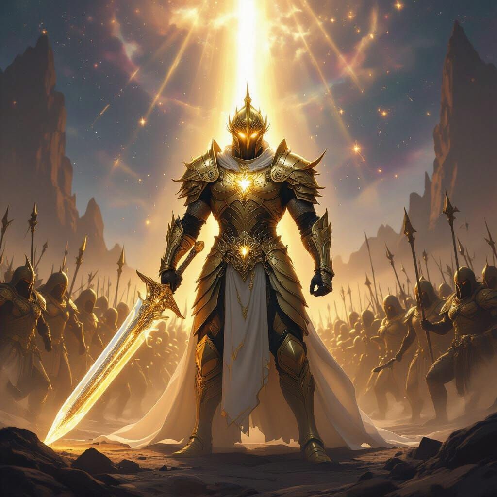 Celestial Warrior in Golden Armor Battles Chaos