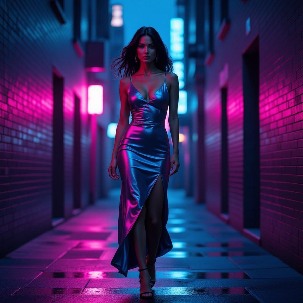 Neon Alley Silhouette in Cinematic Style