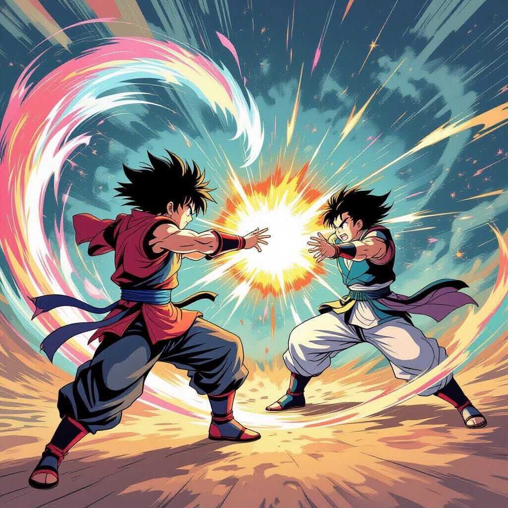 Anime Warrior in Magical Combat with Aura Effects