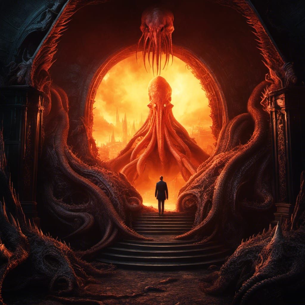 Infernal Entrance: A Cosmic Horror Biopunk Illustration